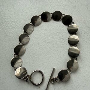 Sterling Silver Disc Link Bracelet 8” Toggle Clasp Minimalist Modern Stackable